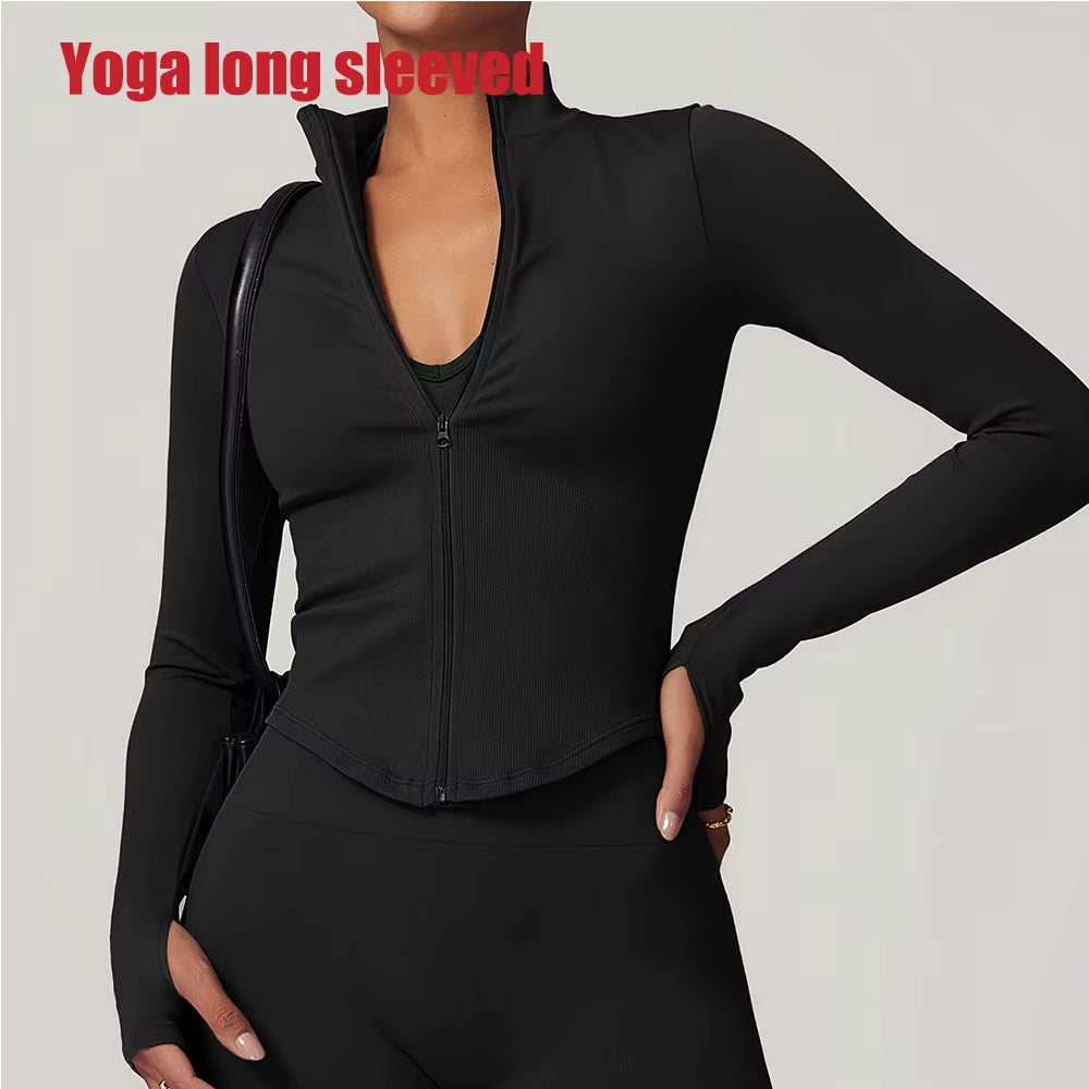 Long Sleeve Crop Tops Yoga Zipper Jacket
