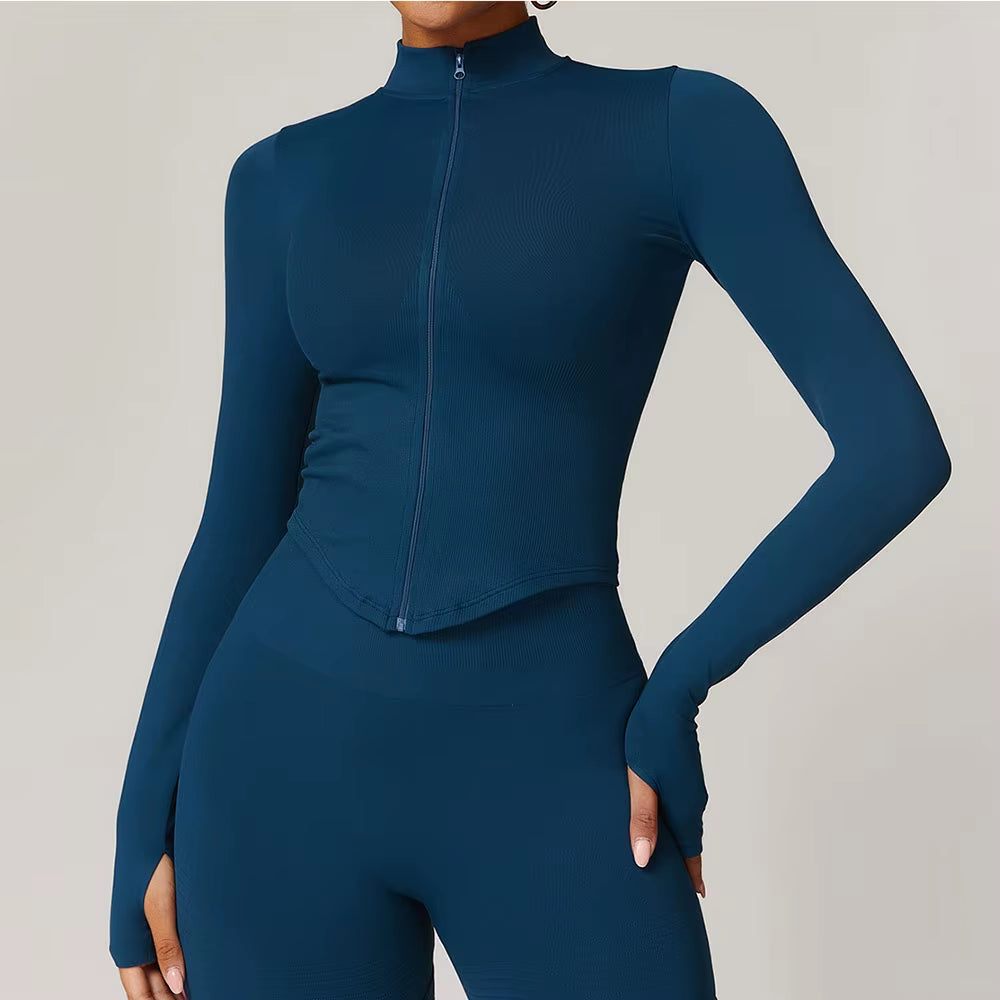 Long Sleeve Crop Tops Yoga Zipper Jacket