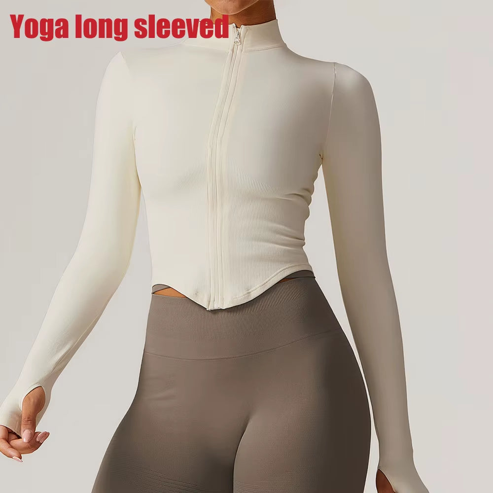 Long Sleeve Crop Tops Yoga Zipper Jacket