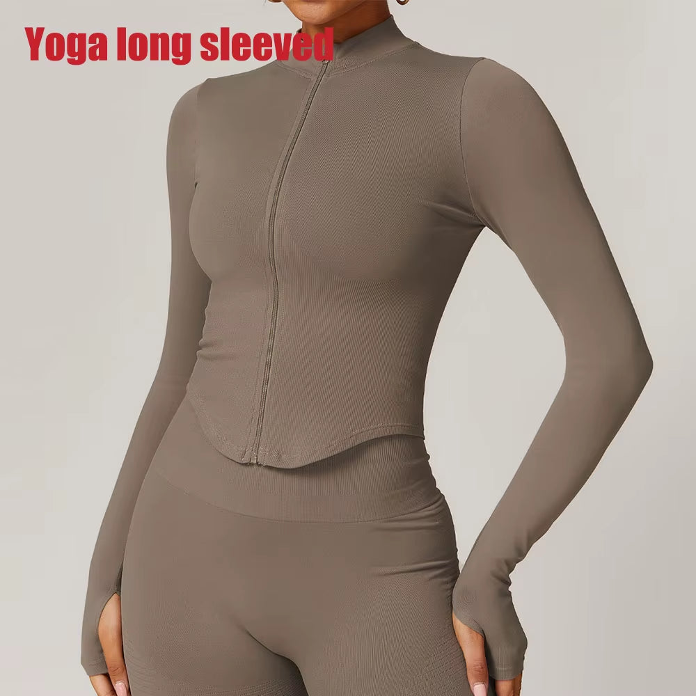 Long Sleeve Crop Tops Yoga Zipper Jacket